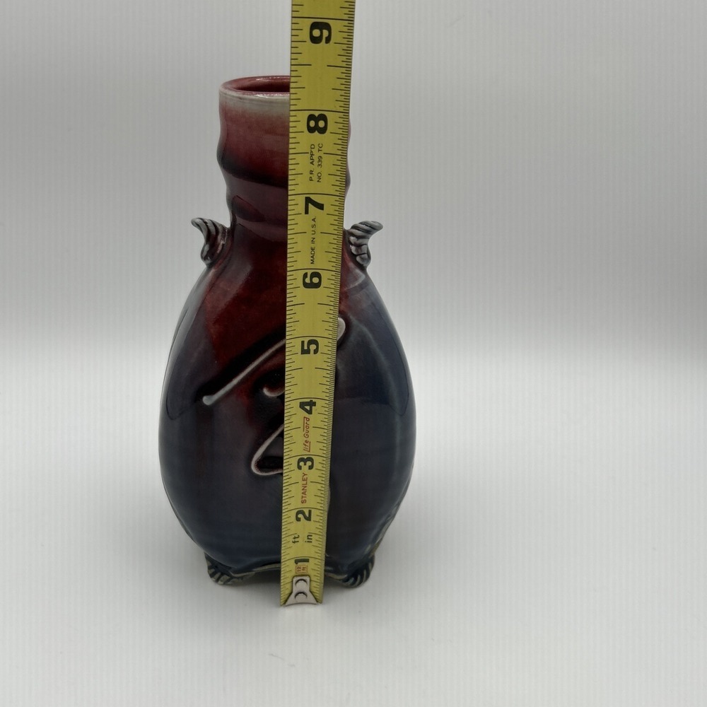 James Sankowski Ballston Lake Pottery Vase OS Red Blue Glazed Footed Signed - Picture 9 of 10